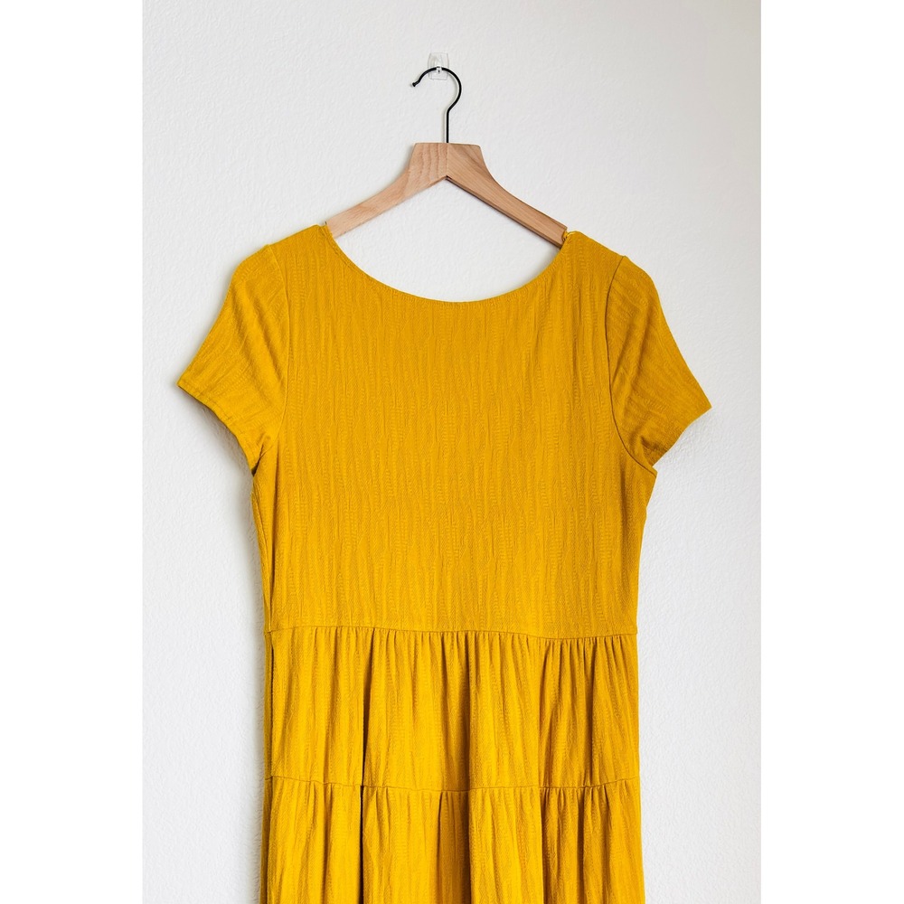 Maeve Anthropologie Mustard Yellow Tiered Maxi Dress Textured Knit — Size Medium - Picture 9 of 14